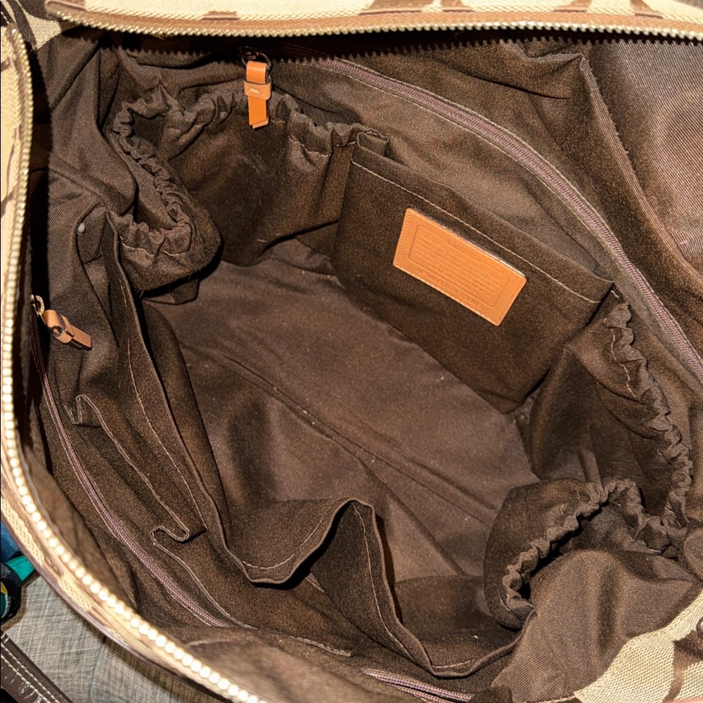 Coach Signature Stripe Baby Diaper Work Travel Large Canvas Brown Tote - Picture 12 of 17